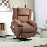 HOMCOM Relaxsessel mit Aufstehhilfe, verstellbare Kopfstütze, klappbare Rückenlehne, gepolsterte Armlehnen, Hellbraun(m-2)