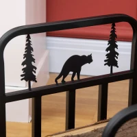Outsunny Metal Firewood Log Holder Indoor Outdoor Firewood Rack Inner Arced Fireplace Wood Storage Shelf w/ Bear Shape Design, Rust-Resistant, Black, 42W x 33.5D x 43H cm(m-9)