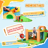 Outsunny Aufblasbare Hüpfburg mit Gebläse Wasserrutsche Spielpool Aufblasbare Wasserspielcenter mit Rutsche Wasserpark aufblasbar Planschbecken ab 3 Jahre 380 x 285 x 225 cm(m-6)