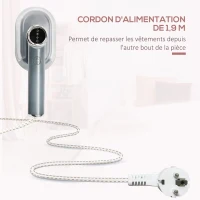 HOMCOM Défroisseur à Main Défroisseur Vapeur Vertical 1200W Prêt en 35s 100 ml Réservoir d'eau Défroisseur Portatif pour voyage 2 niveaux de vapeur - gris(m-5)