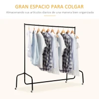 HOMCOM Burro para Ropa con Ruedas Perchero Burro para Ropa Metálico para Entrada Pasillo Dormitorio 150x60x170 cm Negro(m-4)