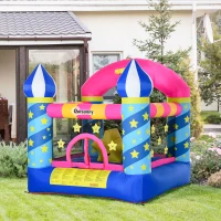 Outsunny Selbstaufblasende Hüpfburg, inklusive Gebläse, 1 Reparatur-Kit, für Kinder von 3 bis 12 Jahren, Bunt(m-2)