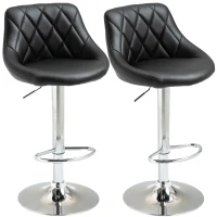 HOMCOM 2er-Set Barhocker Drehstühle mit Kunstleder-Bezug höheverstellbare Barstühle Tresenhocker Bistrohocker mit Rückenlehne Schwarz 46,5 x 48 x 84,5-106,5 cm(m-10)