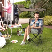 HOMCOM Chaise de Camping Pliable Grand Confort Pare-Soleil + Porte-gobelets intégrés, possibilité d'être portée en Sac à Dos Marron Noir(m-2)