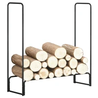 HOMCOM Estante de Leña para Chimenea 122x35x122 cm Soporte para Leña de Metal para Exterior e Interior Carga 150 kg Negro(m-1)
