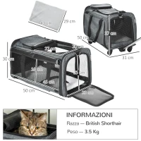 PawHut Trasportino per Cani e Gatti 4 in 1 Pieghevole con Maniglia Telescopica, 50x31x37 cm, Grigio(m-3)