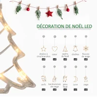 HOMCOM 18 pièces décorations de fenêtre de Noël LED guirlande lumineuse de fenêtre avec ventouses flocons de neige blanc chaud(m-4)