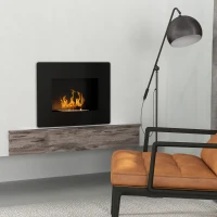 HOMCOM Șemineu pe Bioetanol 0,9L pentru Durată de 3,3 Ore, Șemineu Încorporabil din Oțel și Sticlă, 66x16x52 cm, Negru(m-6)