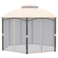 Outsunny Cenador de Jardín Hexagonal Pabellón Exterior con Doble Techo y 6 Mosquiteras con Cremallera Ø4x2,94 m Caqui(m-10)