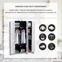 HOMCOM Garde robe armoire à vêtements L 111 x l 47 x H 183 cm modulable 15 cubes noir et blanc(m-4)