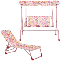 Outsunny Gartenmöbel-Set für Kinder, 1 Hollywoodschaukel, 1 Sonnenliege, für Kinder von 3 -8 Jahren, Rosa(m-10)