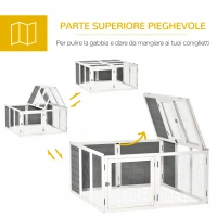 PawHut Conigliera da Esterno e Interno con Tetto Apribile, Gabbia per 2-4 Conigli in Legno e Metallo, Grigia 120x120x60cm(m-6)
