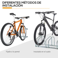 HOMCOM Aparcamiento para 6 Bicicletas Soporte de Acero para Aparcar Bicicletas en el Suelo o Pared 179x33x27 cm Plata(m-9)