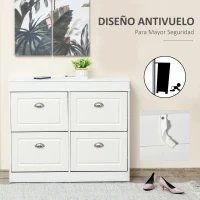 HOMCOM Mueble Zapatero de 4 Puertas Zapatero Estrecho con Estantes Ajustables y Extraíbles Capacidad de 16 Pares para Pasillo Entrada Recibidor 98x24x83 cm Blanco(m-7)