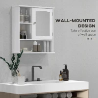 kleankin Bathroom Cabinet, Wall Mount Storage Organizer with Mirror, Adjustable Shelf for Bathroom, Kitchen, Bedroom, White(m-4)