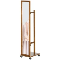 HOMCOM Espejo de Cuerpo Entero con Ruedas Espejo Largo con Barra para Ropa y Estante Inferior 35,5x49,5x167,8 cm Nogal(m-10)
