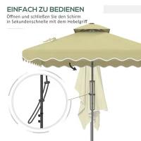 Outsunny Gartenschirm, Ampelschirm, dekorativer Rand, Lüftungsdach, Metallgestell, 2,4x2,4x2,6m, Beige(m-4)