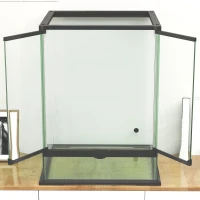 PawHut Terrarium, Glasgehäuse, verriegelbar, Kabelmanagement, 45x45x60cm, Schwarz(m-9)