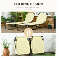 Outsunny Set of Two Metal Frame Folding Sun Loungers - Beige(m-5)