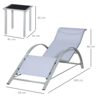 Outsunny Gartenliege Set Metall Mesh 3-TLG. Sonnenliege mit Teetisch Gartengarnitur mit 2 Sonnenliegen, 1 Beistelltisch Gartensitzgruppe für Garten, Balkon 59B x 169T x 66H cm Grau+Schwarz(m-3)
