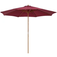 Outsunny Ombrellone da Giardino 3x2.5 con Palo in Legno e 8 Stecche e Copertura in Poliestere Rosso Scuro(m-1)