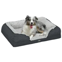 PawHut Lettino per Cani Taglia Media Imbottito con Cuscino Rimovibile Lavabile, 90x69x21cm, Grigio Carbone(m-1)