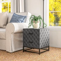 HOMCOM Bedside Tables Set of 2, Modern Bedside Table Nightstand with 2 Drawers, Bedside Cabinet Sofa Side Table with Storage, Steel Legs for Bedroom, Living Room, Grey(m-9)