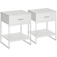 HOMCOM Set 2 Comodini Moderni, 2 Comodini da Camera da Letto e Soggiorno, con Cassetto e Ripiano Aperto, Design Moderno, in MDF e Acciaio, 45x40x60cm, Bianco(m-1)