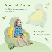 HOMCOM Animal Kids Sofa Chair Cartoon Cute Dinosaur Multi-functional Stuffed with Armrest Flannel PP Cotton 60 x 55 x 59cm Green(m-4)