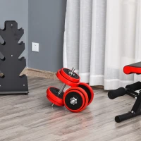 HOMCOM Juego de Mancuernas 20 kg Ajustables 2 en 1 con 8 Discos 2 Barras y Biela Ajustable para Entrenamiento de Fuerza Levantamiento de Pesas Hogar Gimnasio Oficina Negro y Rojo(m-2)
