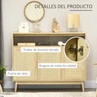 HOMCOM Aparador de Estilo Cannage Mueble Buffet Auxiliar con Puertas de Rejilla y Patas de Madera 120x40x97cm Natural(m-7)