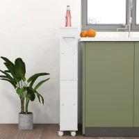 HOMCOM Multifunktionsregal mit Rollen, schmale Bauweise, 4 Fächer, 45x15x91 cm, Weiß(m-7)