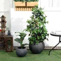 Outsunny 2er-Set Übertöpfe In-und Outdoor, wetterbeständig, modernes Design, 33 cm x 33 cm x 28 cm, Grau(m-2)