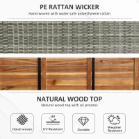 Outsunny Patio Wicker Storage Bench Box, Outdoor Garden PE Rattan Pool Storage Deck Bin Box w/ Natural Wood Top, Lid, Ideal for Storing Tools, Accessories and Toys, Mixed Grey(m-6)