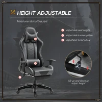 HOMCOM Gaming Chair, Computer Desk Chair with Footrest, PU Leather Ergonomic Office Chair with 180° Reclining Back, Lumbar Cushion, Headrest & Height Adjustable Armrest, Black and Red, Grey(m-4)