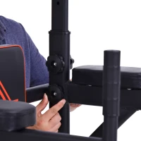 HOMCOM Station de traction musculation multifonctions Fitness entrainement complet barre de traction poignées push-up sit-up banc pliable hauteur réglable acier 98 x 220 x 229 cm noir rouge(m-9)
