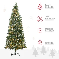 HOMCOM Árbol de Navidad Artificial con Luces LED Altura 230 cm con 1051 Ramas 45 Piñas Apertura Automática Base Plegable(m-4)
