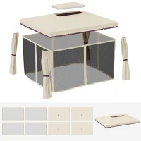Outsunny Toile de rechange pour pavillon tonnelle tente polyester haute densité 4 rideaux 4 moustiquaires 389 x 290 cm beige(m-1)