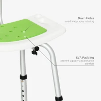 HOMCOM Shower Stool with Backrest, Height Adjustable Shower Chair with Anti-slip Foot Pads, Shower Head Holder, Green(m-4)