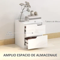 HOMCOM Mesita de Noche Moderna Mesilla de Noche con Cajones con Frontal Blanco Brillante y Almohadilla 40x40x48 cm Blanco(m-5)
