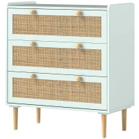 HOMCOM Slaapkamerkast met 3 Laden, Rotan Fronten, Klerenkast voor Gang, Entreegebied, MDF, Lichtblauw(m-1)