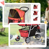 PawHut 3 Wheel Pet Stroller for Small and Miniature Dogs, Red(m-6)