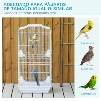 PawHut Jaula para Pájaros Pajarera de Metal con 4 Comederos 3 Perchas Columpio y Bandeja Extraíble 46,5x35,5x92 cm Blanco(m-7)