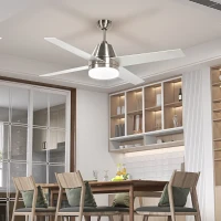 HOMCOM Ceiling Fan with LED Light, Flush Mount Ceiling Fan Lights with Reversible Blades, Remote, Silver and Black(m-10)