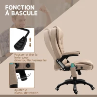 Vinsetto Fauteuil de bureau massant et chauffant, chaise de bureau, chaise ergonomique avec hauteur réglable, dossier inclinable et télécommande filaire, pivotant à 360° tissu en polyester beige(m-6)