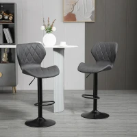 HOMCOM Set di 2 Sgabelli da Bar Alti in Finta Pelle con Altezza Regolabile, Sgabelli Cucina Girevoli con Schienale e Poggiapiedi, 46.5x49.5x92-113cm Grigio(m-8)