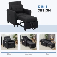 HOMCOM Linen-Look Single Chair Bed - Black(m-6)