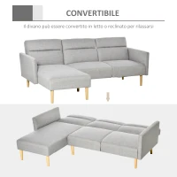 HOMCOM Divano Letto 3 Posti, Divano Angolare in Tessuto Grigio con Schienale Regolabile, Stile Scandinavo, 207x146x80cm(m-4)