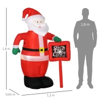HOMCOM Papá Noel Hinchable con Cartel Navidad Hinchable con 3 Luces LED e Inflador Eléctrico 120x65x180 cm Multicolor(m-3)