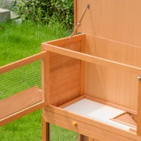 PawHut Conigliera da Esterno in Legno con Casetta e Recinto a 2 Piani, 122x48x100 cm(m-8)